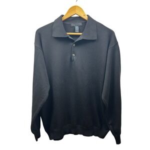 Giasone Merino Wool Polo Sweater Mens L Black Made in Italy Minimalist Cozy Knit